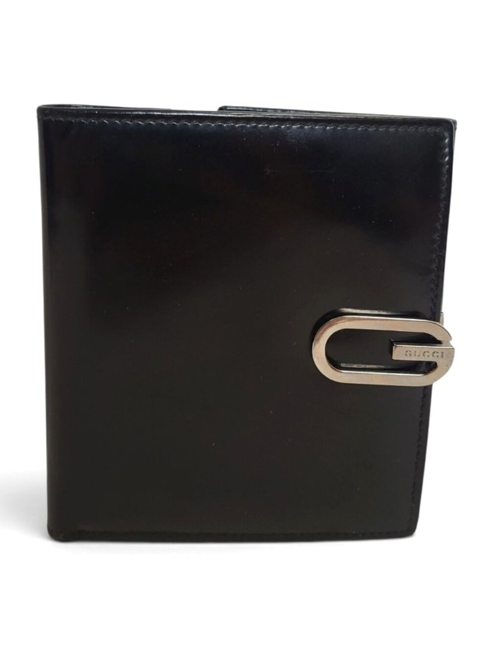 Vintage Gucci Black Smooth Leather Bifold Wallet Tom Ford Era G Clasp Italy